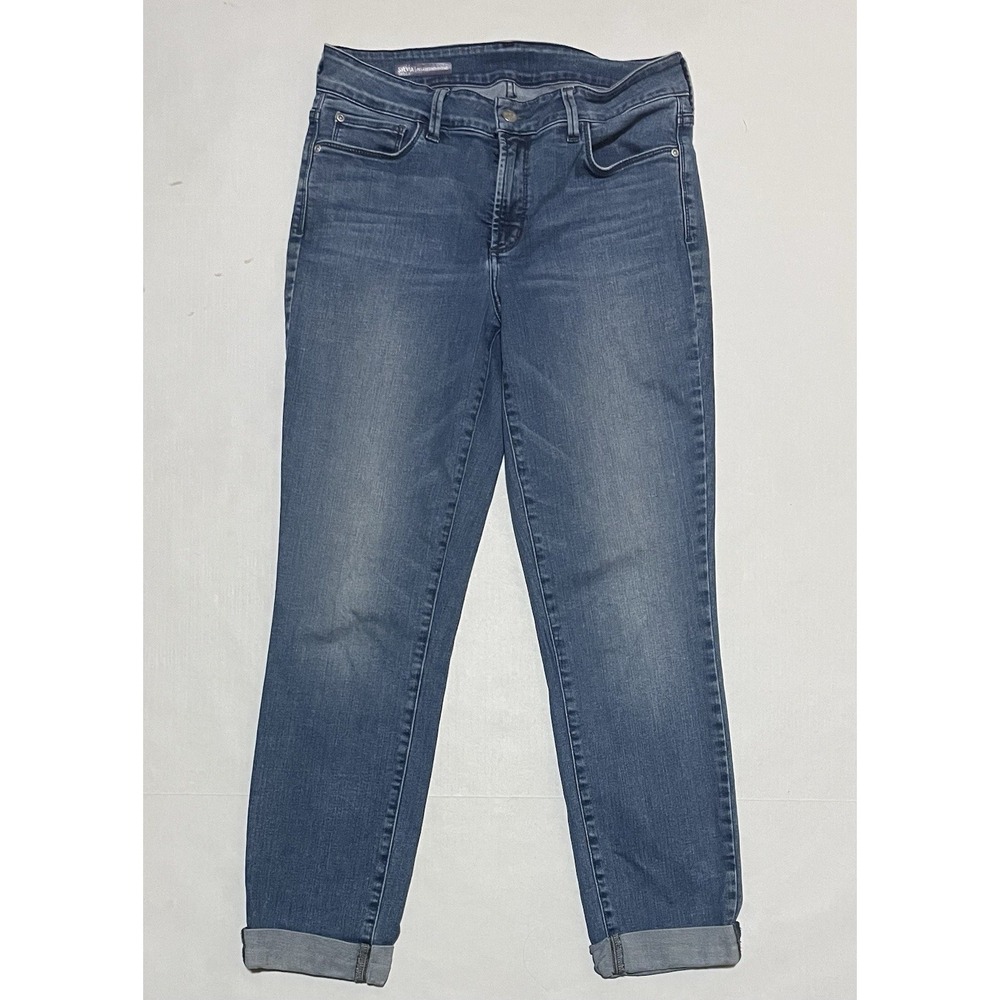 NYDJ Jeans Womens 10 X 27 Sylvia Relaxed Boyfriend Cuffed Blue Denim Lift Tuck